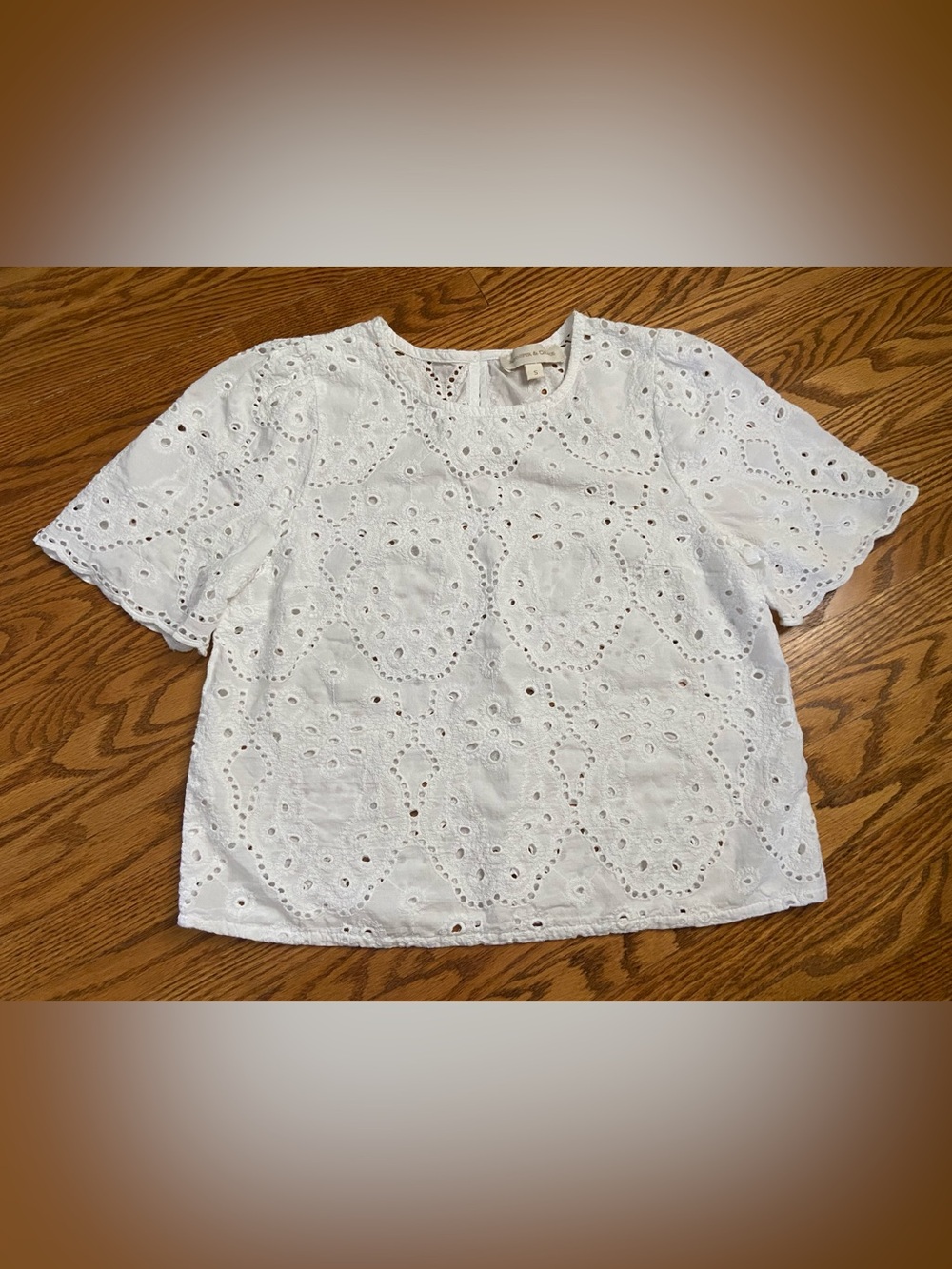 White Eyelet Short-Sleeve Lace Top - Classic Blouse - Jennifer & Grace - Small